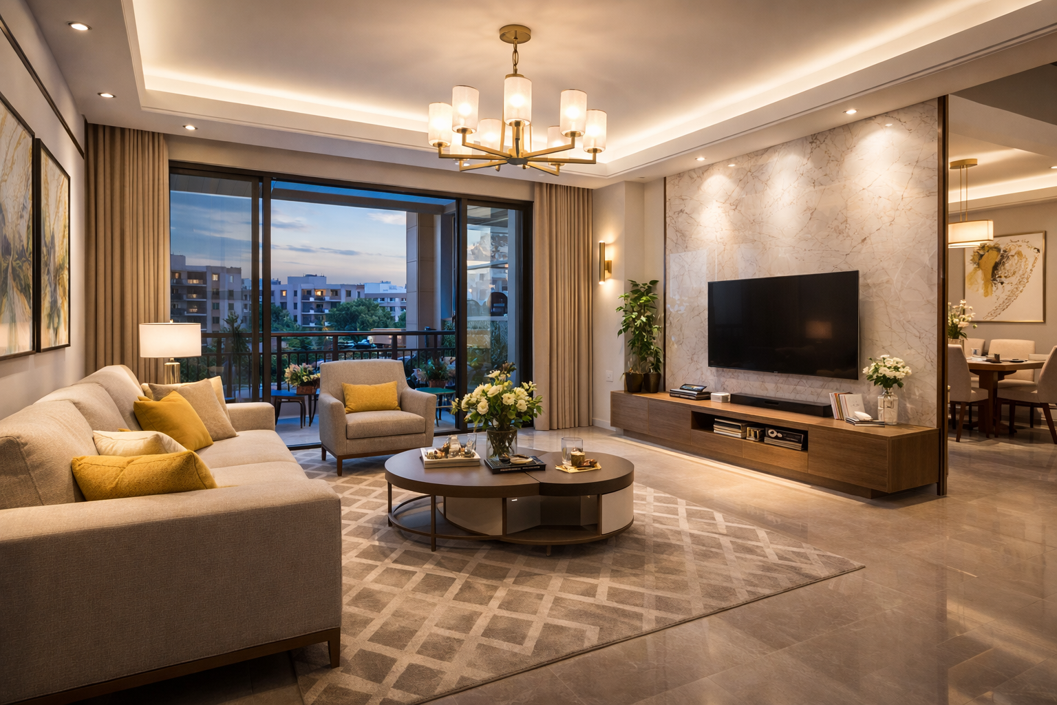 Spacious Living Room in 3 BHK Flat in Indore