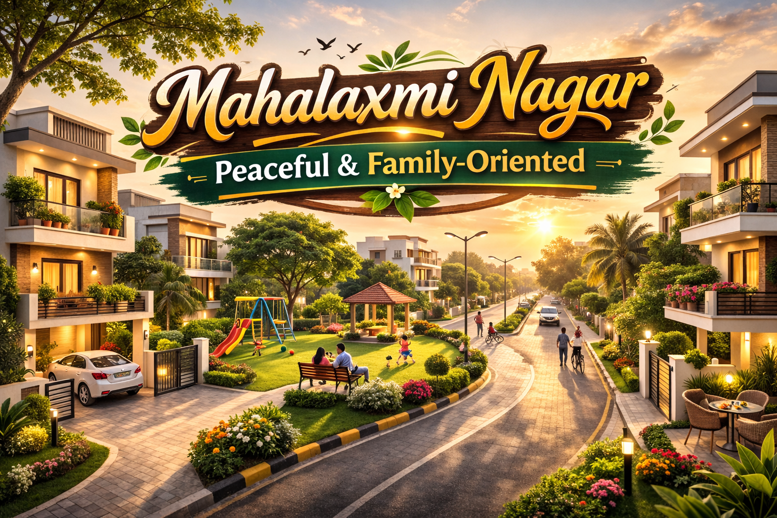 Mahalaxmi Nagar is a residential area in Indore featuring clean streets, modern independent houses, greenery, and a calm environment, known for its peaceful and family-oriented lifestyle.